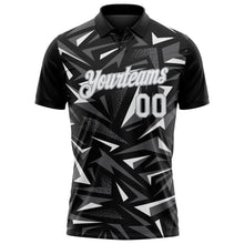 Laden Sie das Bild in den Galerie-Viewer, Uksn Individuelles Schwarz Weiß Stahlgrau-Grau Cyber Mecha E-Sport geometrische Splitter Spike Funktions-Poloshirt
