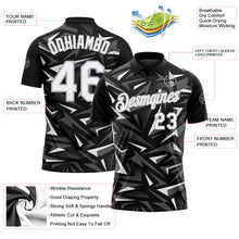 Laden Sie das Bild in den Galerie-Viewer, Uksn Individuelles Schwarz Weiß Stahlgrau-Grau Cyber Mecha E-Sport geometrische Splitter Spike Funktions-Poloshirt
