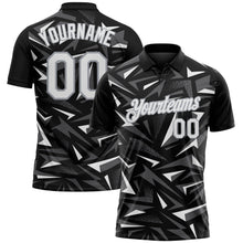 Laden Sie das Bild in den Galerie-Viewer, Uksn Individuelles Schwarz Weiß Stahlgrau-Grau Cyber Mecha E-Sport geometrische Splitter Spike Funktions-Poloshirt
