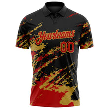 Laden Sie das Bild in den Galerie-Viewer, Uksn Individuelles Schwarz Rot-Altgold Pinselstrich-Splitter-Spritzer Funktions-Poloshirt
