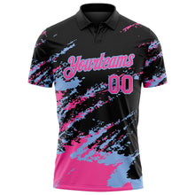 Laden Sie das Bild in den Galerie-Viewer, Uksn Individuelles Schwarz Pink-Hellblau Pinselstrich-Splitter-Spritzer Funktions-Poloshirt
