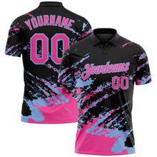 Laden Sie das Bild in den Galerie-Viewer, Uksn Individuelles Schwarz Pink-Hellblau Pinselstrich-Splitter-Spritzer Funktions-Poloshirt
