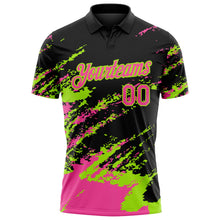 Laden Sie das Bild in den Galerie-Viewer, Uksn Individuelles Schwarz Pink-Neongrün Pinselstrich-Splitter-Spritzer Funktions-Poloshirt
