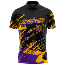 Laden Sie das Bild in den Galerie-Viewer, Uksn Individuelles Schwarz Violett-Gold Pinselstrich-Splitter-Spritzer Funktions-Poloshirt
