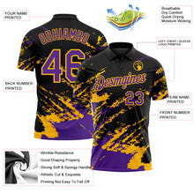 Laden Sie das Bild in den Galerie-Viewer, Uksn Individuelles Schwarz Violett-Gold Pinselstrich-Splitter-Spritzer Funktions-Poloshirt
