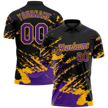 Laden Sie das Bild in den Galerie-Viewer, Uksn Individuelles Schwarz Violett-Gold Pinselstrich-Splitter-Spritzer Funktions-Poloshirt
