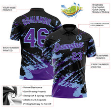 Laden Sie das Bild in den Galerie-Viewer, Uksn Individuelles Schwarz Violett-Hellblau Pinselstrich-Splitter-Spritzer Funktions-Poloshirt
