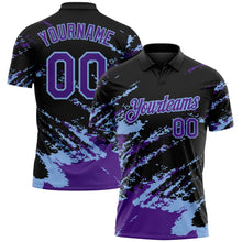 Laden Sie das Bild in den Galerie-Viewer, Uksn Individuelles Schwarz Violett-Hellblau Pinselstrich-Splitter-Spritzer Funktions-Poloshirt
