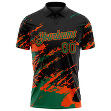 Laden Sie das Bild in den Galerie-Viewer, Uksn Individuelles Schwarz Kelly-Grün-Orange Pinselstrich-Splitter-Spritzer Funktions-Poloshirt
