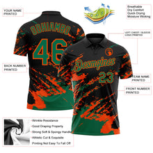 Laden Sie das Bild in den Galerie-Viewer, Uksn Individuelles Schwarz Kelly-Grün-Orange Pinselstrich-Splitter-Spritzer Funktions-Poloshirt
