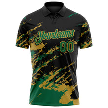 Laden Sie das Bild in den Galerie-Viewer, Uksn Individuelles Schwarz Kelly-Grün-Altgold Pinselstrich-Splitter-Spritzer Funktions-Poloshirt
