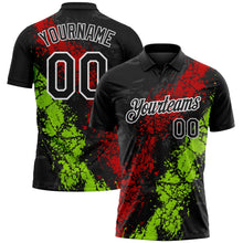 Laden Sie das Bild in den Galerie-Viewer, Uksn Individuelles Schwarz Rot Neongrün-Weiß Tropfende Spritzer rissige Textur Funktions-Poloshirt
