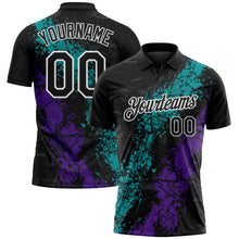 Laden Sie das Bild in den Galerie-Viewer, Uksn Individuelles Schwarz Petrol Violett-Weiß Tropfende Spritzer rissige Textur Funktions-Poloshirt
