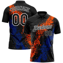 Laden Sie das Bild in den Galerie-Viewer, Uksn Individuelles Schwarz Orange Royalblau-Weiß Tropfende Spritzer rissige Textur Funktions-Poloshirt
