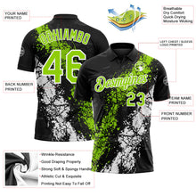 Laden Sie das Bild in den Galerie-Viewer, Uksn Individuelles Schwarz Neongrün-Weiß Tropfende Spritzer rissige Textur Funktions-Poloshirt
