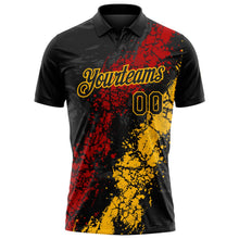 Laden Sie das Bild in den Galerie-Viewer, Uksn Individuelles Schwarz Rot-Gold Tropfende Spritzer rissige Textur Funktions-Poloshirt
