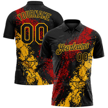 Laden Sie das Bild in den Galerie-Viewer, Uksn Individuelles Schwarz Rot-Gold Tropfende Spritzer rissige Textur Funktions-Poloshirt
