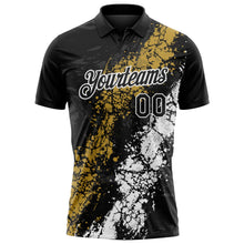 Laden Sie das Bild in den Galerie-Viewer, Uksn Individuelles Schwarz Altgold-Weiß Tropfende Spritzer rissige Textur Funktions-Poloshirt
