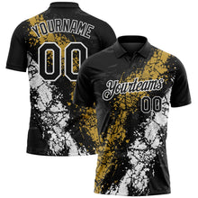Laden Sie das Bild in den Galerie-Viewer, Uksn Individuelles Schwarz Altgold-Weiß Tropfende Spritzer rissige Textur Funktions-Poloshirt

