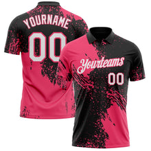 Laden Sie das Bild in den Galerie-Viewer, Uksn Individuelles Schwarz Weiß-Neonpink Distressed-Kratzer-Pinselstrich Funktions-Poloshirt
