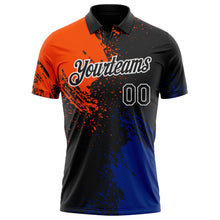 Laden Sie das Bild in den Galerie-Viewer, Uksn Individuelles Schwarz Orange Royalblau-Weiß Distressed-Kratzer-Pinselstrich Funktions-Poloshirt

