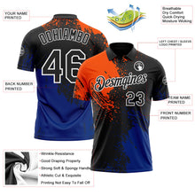Laden Sie das Bild in den Galerie-Viewer, Uksn Individuelles Schwarz Orange Royalblau-Weiß Distressed-Kratzer-Pinselstrich Funktions-Poloshirt

