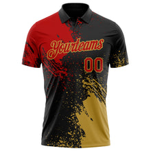 Laden Sie das Bild in den Galerie-Viewer, Uksn Individuelles Schwarz Rot-Altgold Distressed-Kratzer-Pinselstrich Funktions-Poloshirt
