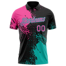 Laden Sie das Bild in den Galerie-Viewer, Uksn Individuelles Schwarz Pink-Aqua Distressed-Kratzer-Pinselstrich Funktions-Poloshirt
