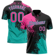 Laden Sie das Bild in den Galerie-Viewer, Uksn Individuelles Schwarz Pink-Aqua Distressed-Kratzer-Pinselstrich Funktions-Poloshirt
