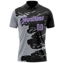 Laden Sie das Bild in den Galerie-Viewer, Uksn Individuelles Schwarz Grau-Violett Flüssige Farbspritzer Funktions-Poloshirt
