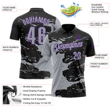 Laden Sie das Bild in den Galerie-Viewer, Uksn Individuelles Schwarz Grau-Violett Flüssige Farbspritzer Funktions-Poloshirt
