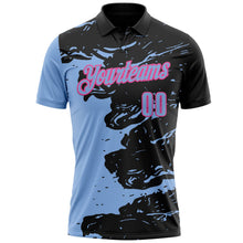 Laden Sie das Bild in den Galerie-Viewer, Uksn Individuelles Schwarz Hellblau-Pink Flüssige Farbspritzer Funktions-Poloshirt
