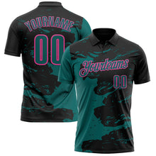 Laden Sie das Bild in den Galerie-Viewer, Uksn Individuelles Schwarz Petrol-Pink Flüssige Farbspritzer Funktions-Poloshirt
