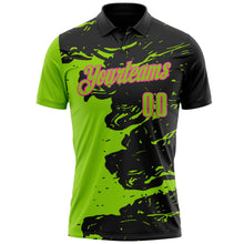 Laden Sie das Bild in den Galerie-Viewer, Uksn Individuelles Schwarz Neongrün-Pink Flüssige Farbspritzer Funktions-Poloshirt
