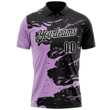 Laden Sie das Bild in den Galerie-Viewer, Uksn Individuelles Schwarz Hellviolett-Weiß Flüssige Farbspritzer Funktions-Poloshirt
