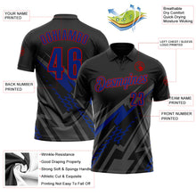 Laden Sie das Bild in den Galerie-Viewer, Uksn Individuelles Schwarz Royalblau Grau-Rot Blitz-Geometrie Funktions-Poloshirt

