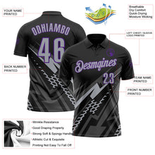 Laden Sie das Bild in den Galerie-Viewer, Uksn Individuelles Schwarz Grau-Violett Blitz-Geometrie Funktions-Poloshirt
