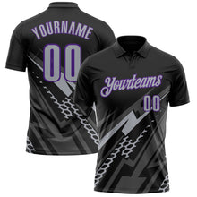 Laden Sie das Bild in den Galerie-Viewer, Uksn Individuelles Schwarz Grau-Violett Blitz-Geometrie Funktions-Poloshirt
