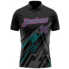 Laden Sie das Bild in den Galerie-Viewer, Uksn Individuelles Schwarz Petrol Grau-Pink Blitz-Geometrie Funktions-Poloshirt
