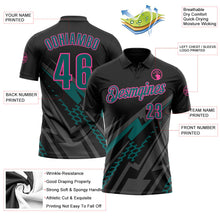 Laden Sie das Bild in den Galerie-Viewer, Uksn Individuelles Schwarz Petrol Grau-Pink Blitz-Geometrie Funktions-Poloshirt
