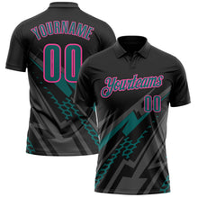 Laden Sie das Bild in den Galerie-Viewer, Uksn Individuelles Schwarz Petrol Grau-Pink Blitz-Geometrie Funktions-Poloshirt
