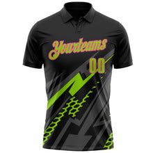 Laden Sie das Bild in den Galerie-Viewer, Uksn Individuelles Schwarz Neongrün Grau-Pink Blitz-Geometrie Funktions-Poloshirt
