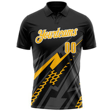 Laden Sie das Bild in den Galerie-Viewer, Uksn Individuelles Schwarz Gold Grau-Weiß Blitz-Geometrie Funktions-Poloshirt

