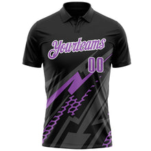 Laden Sie das Bild in den Galerie-Viewer, Uksn Individuelles Schwarz Mittelviolett Grau-Weiß Blitz-Geometrie Funktions-Poloshirt
