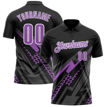 Laden Sie das Bild in den Galerie-Viewer, Uksn Individuelles Schwarz Mittelviolett Grau-Weiß Blitz-Geometrie Funktions-Poloshirt
