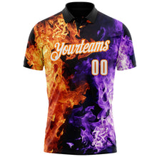 Laden Sie das Bild in den Galerie-Viewer, Uksn Individuelles Schwarz Weiß Violett-Bay Orange Flammen-Split-Feuer Funktions-Poloshirt
