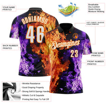 Laden Sie das Bild in den Galerie-Viewer, Uksn Individuelles Schwarz Weiß Violett-Bay Orange Flammen-Split-Feuer Funktions-Poloshirt
