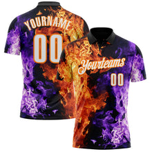 Laden Sie das Bild in den Galerie-Viewer, Uksn Individuelles Schwarz Weiß Violett-Bay Orange Flammen-Split-Feuer Funktions-Poloshirt
