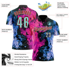 Laden Sie das Bild in den Galerie-Viewer, Uksn Individuelles Schwarz Eisblau Blau-Rot Flammen-Split-Feuer Funktions-Poloshirt
