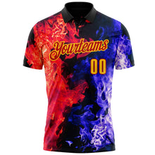 Laden Sie das Bild in den Galerie-Viewer, Uksn Individuelles Schwarz Gelb Blau-Rot Flammen-Split-Feuer Funktions-Poloshirt
